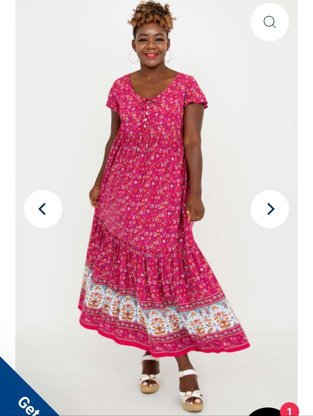 Blue Sky Boho Inspired Pink Floral Tiered Midi Dress